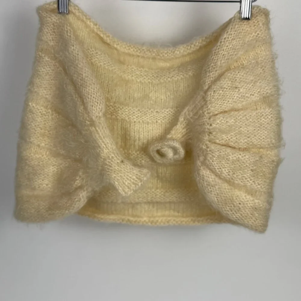 Vintage 1960's Handmade Soft Mohair Knit Shawl Stole Wrap Beige